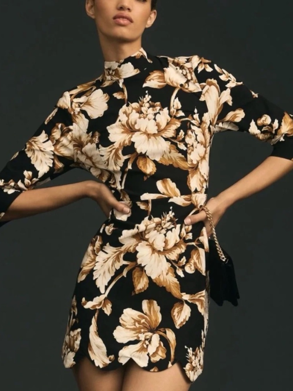 NWT Anthropologie Maeve Black Floral-Print Dress